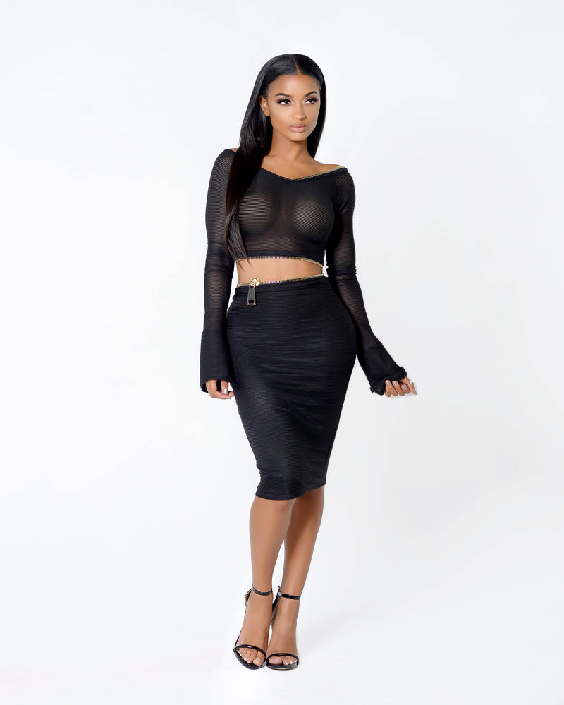 Ribbed & Waist Zipper Dress