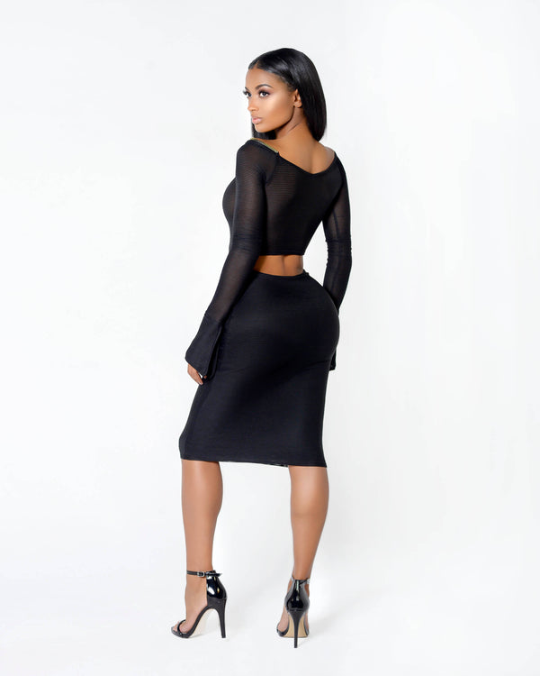 Ribbed & Waist Zipper Dress